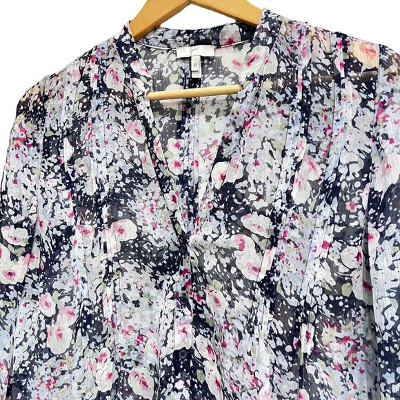 Joie Womens Multicolor Floral Long Sleeve Split Neck Pleated Blouse Top Size XS - Picture 6 of 12